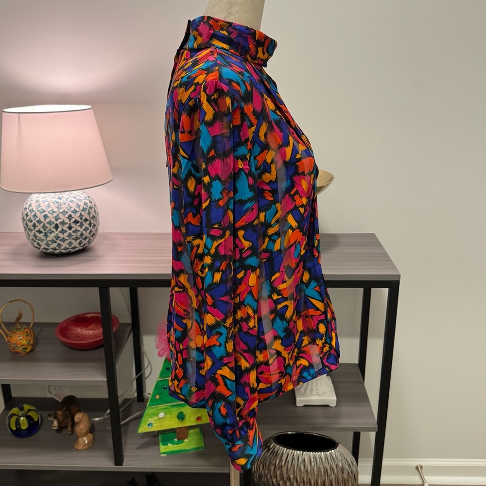Vintage NICOLA Abstract Print High-Neck Blouse | Size 10 | NWT | Made in Korea - Picture 7 of 15